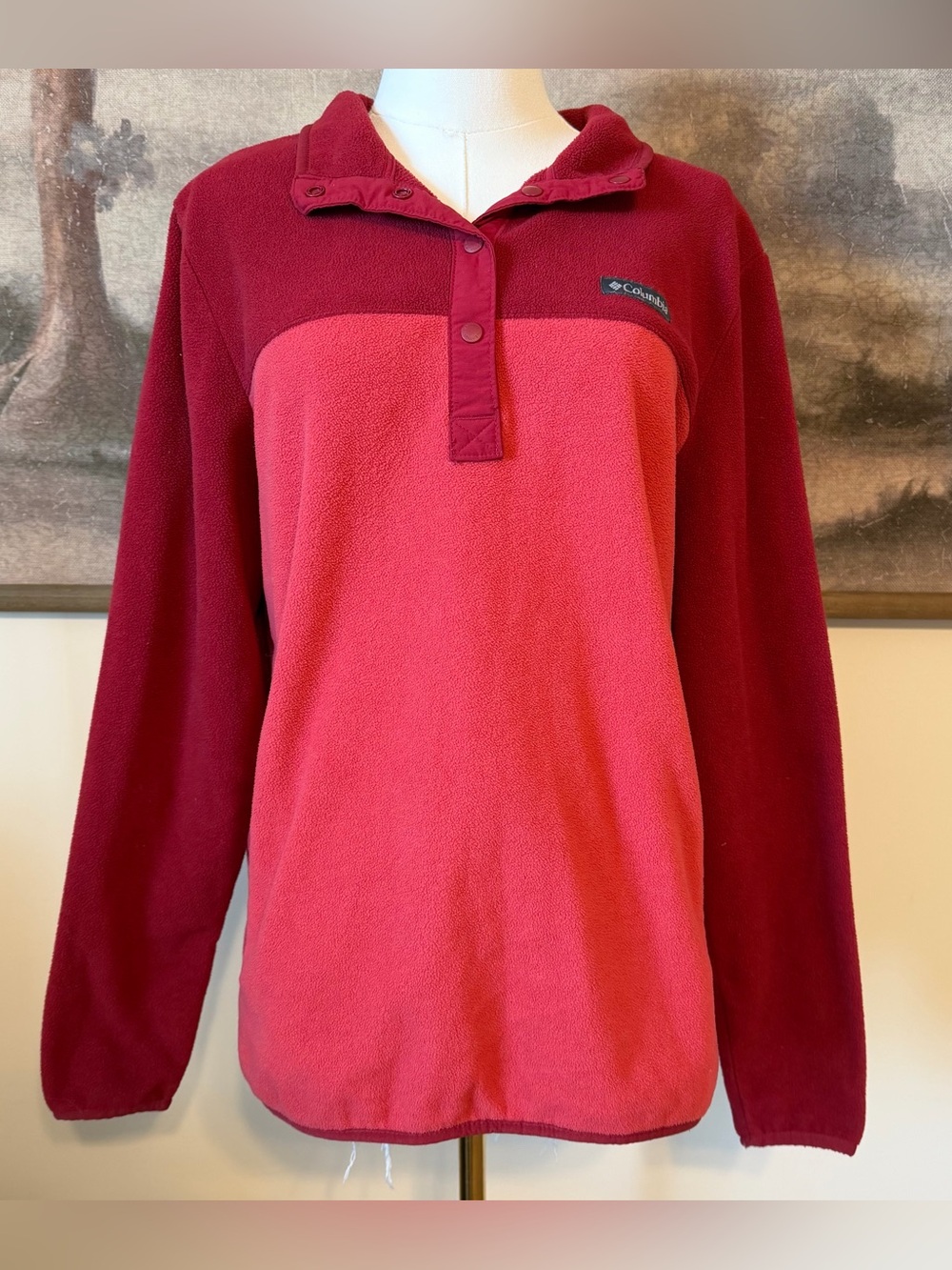 Columbia Two-Tone Pink and Dark Red Snap Pullover Fleece
